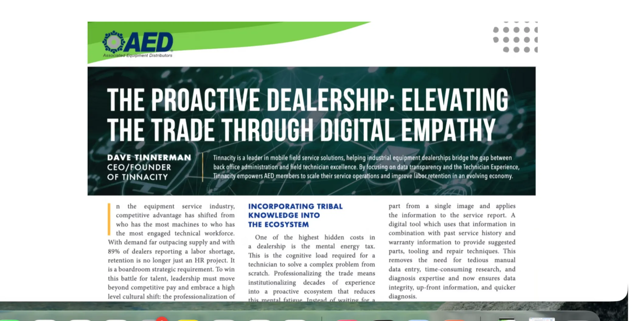Tinnacity CEO Dave Tinnerman featured in AED Magazine
