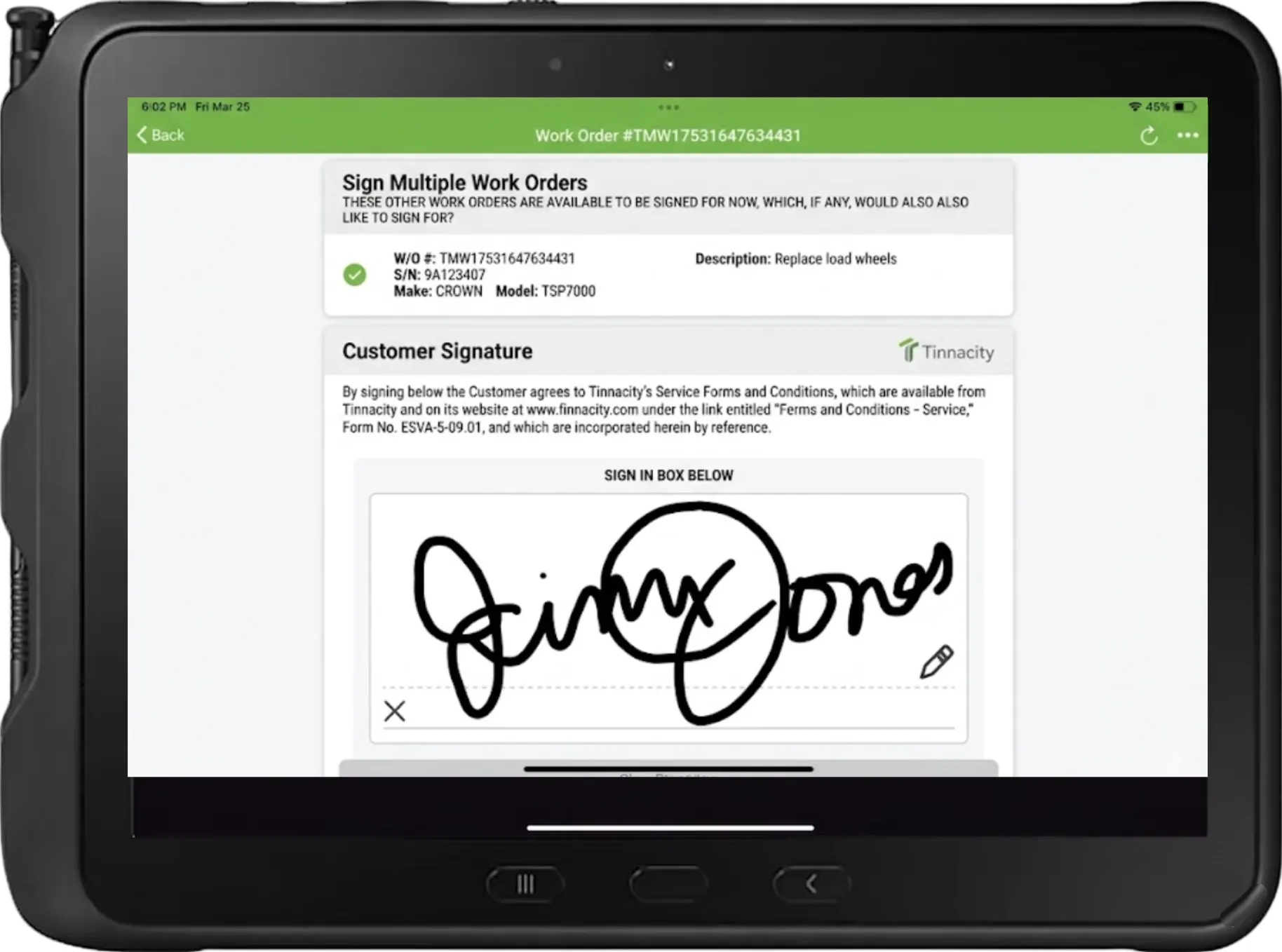 Signing multiple work orders at once on a rugged tablet