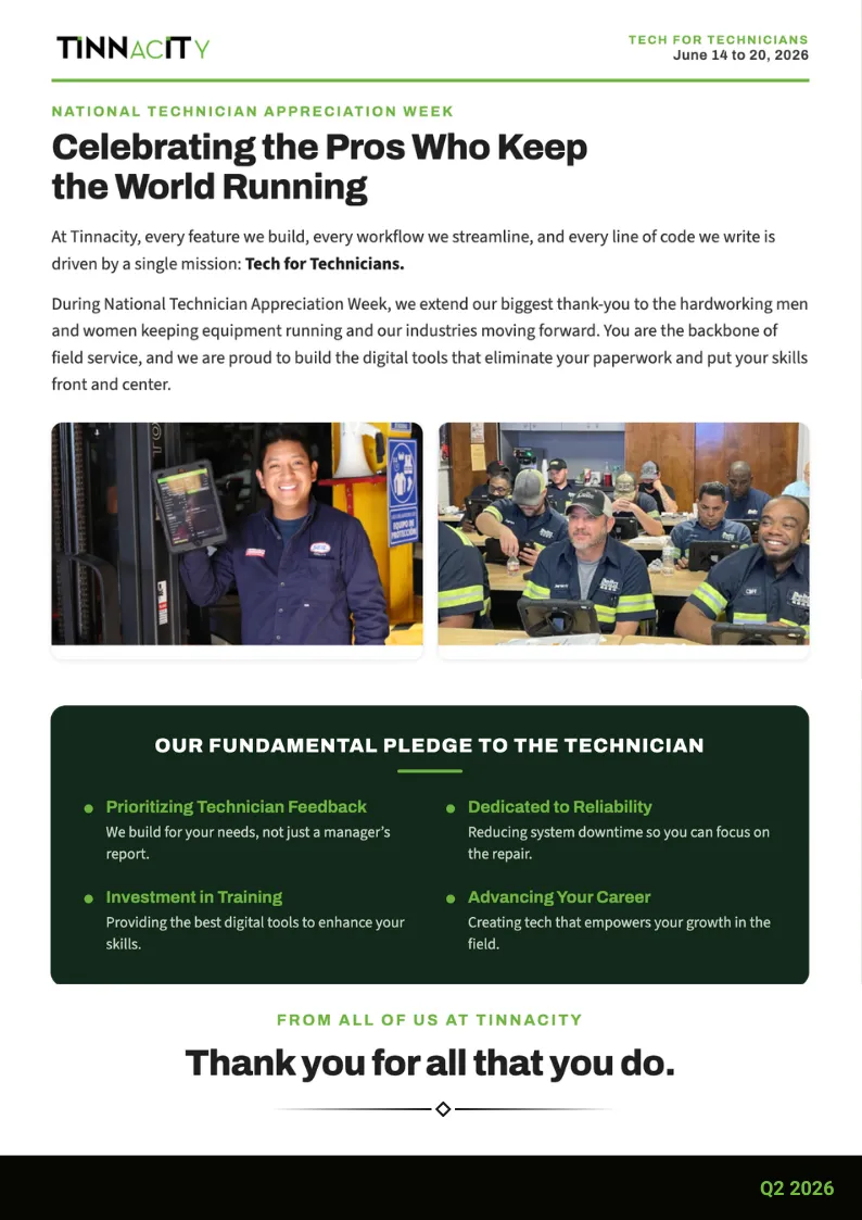 A page for National Technician Appreciation Week, with two photographs of technicians at work