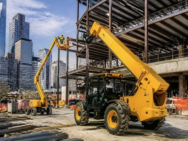 Construction equipment working on an active jobsite