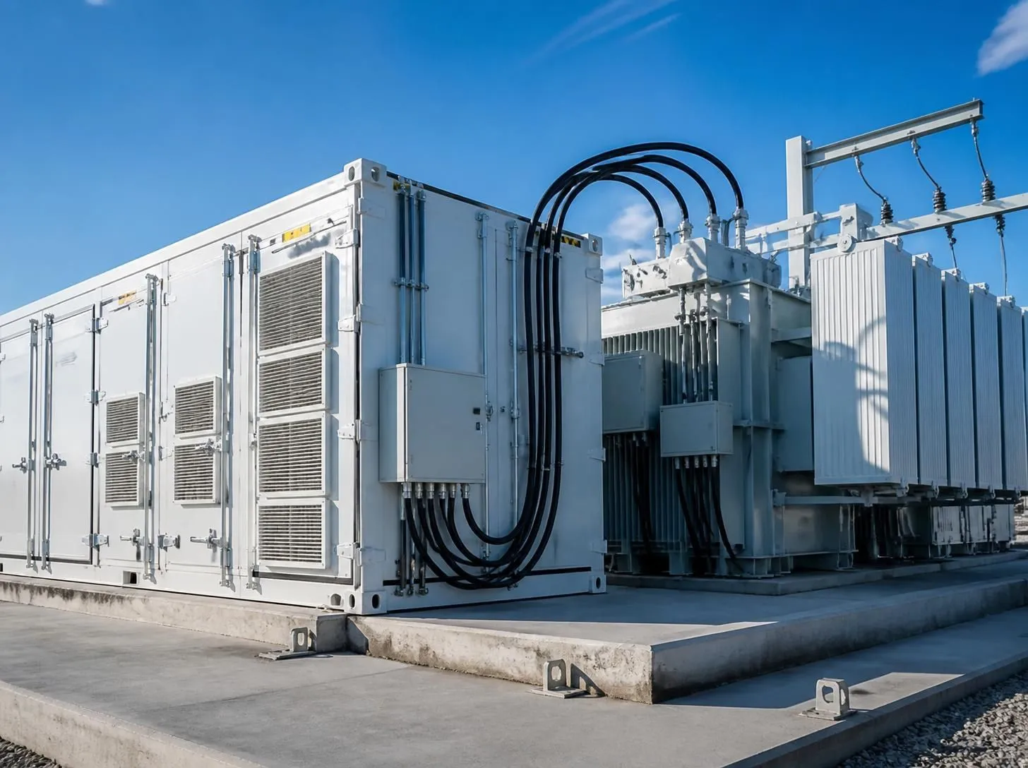 Utility-scale battery energy storage system container and high-voltage transformer