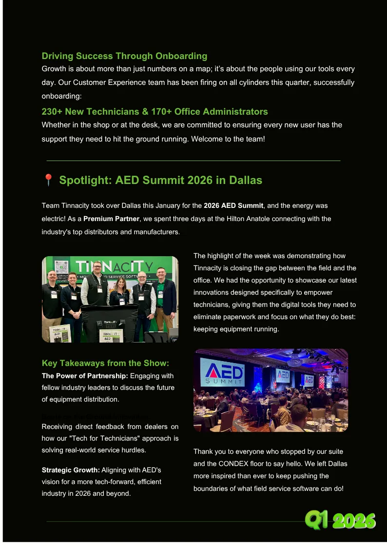 A page on onboarding numbers and the AED Summit 2026 in Dallas