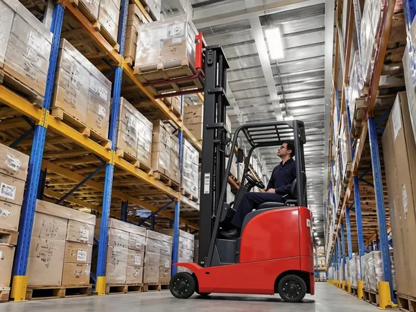 Forklift operating in a warehouse