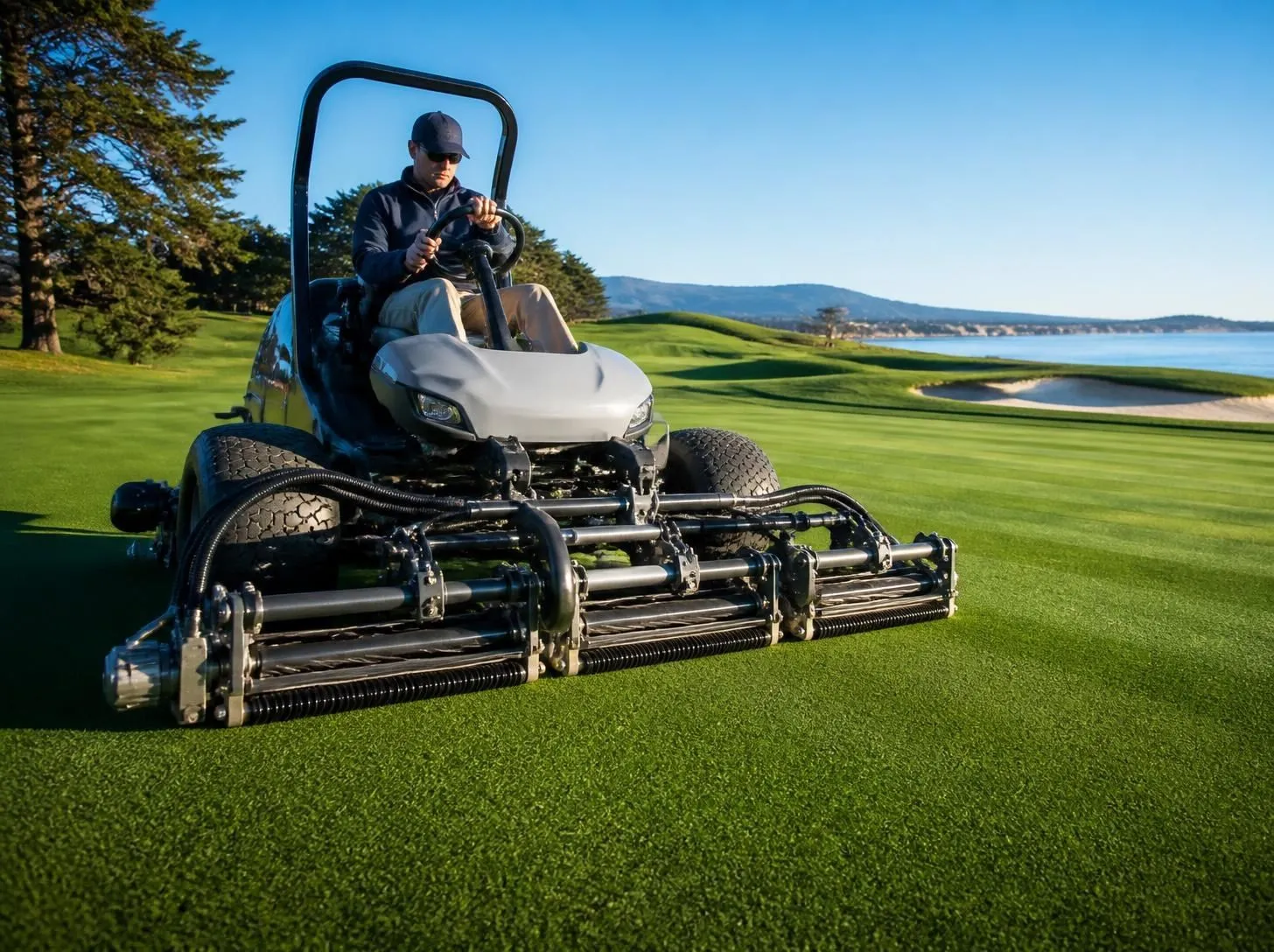 Fairway reel mower cutting a golf course fairway